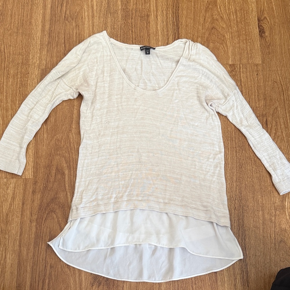 Express Beige Layered Long Sleeve Top